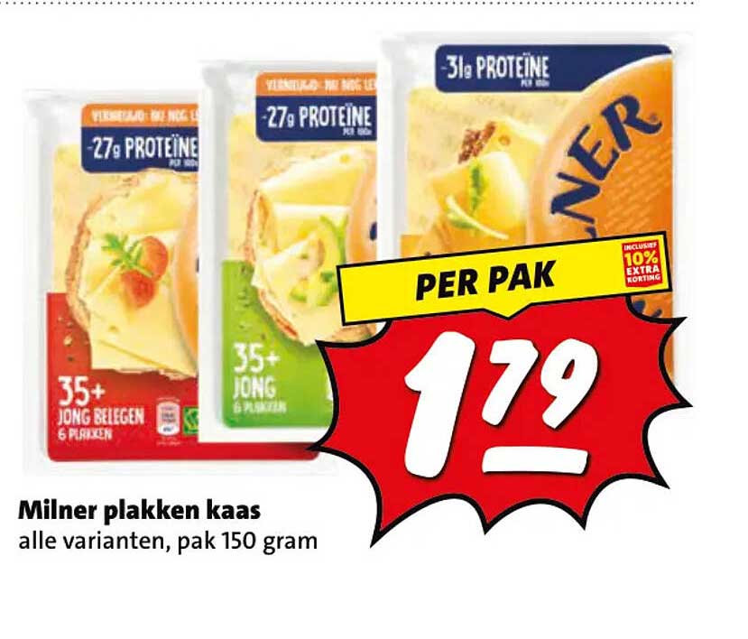 Milner plakken kaas alle varianten, pak 150 gram