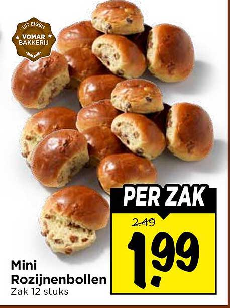 Mini Rozijnenbollen Zak 12 stuks PER ZAK