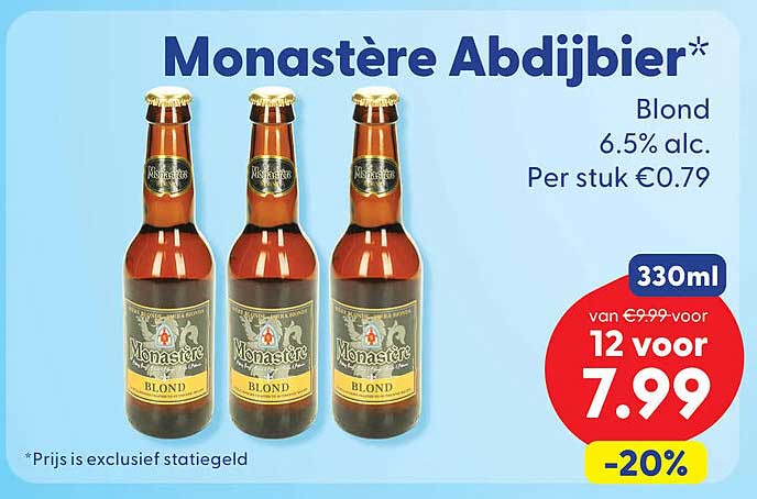 Monastère Abdijbier* Blond 6.5% alc. Per stuk €0.79 330ml -20%
