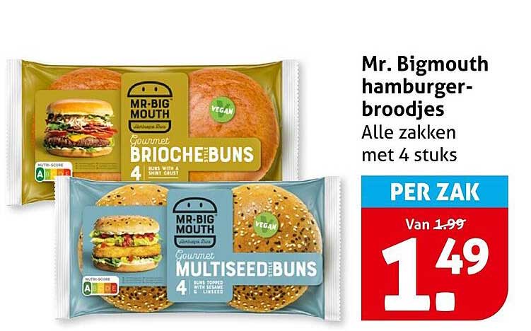 Mr. Bigmouth hamburger-broodjes Alle zakken met 4 stuks