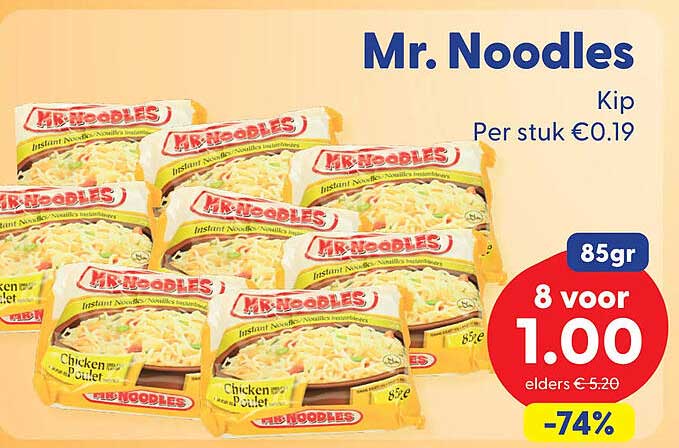 Mr. Noodles Kip 85gr 8 voor 1.00 -74%