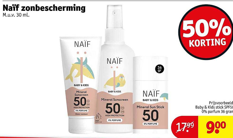 Naïf zonbescherming M.u.v. 30 ml. 50% korting