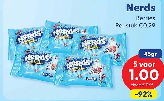 Nerds Berries 45gr 5 voor 1.00