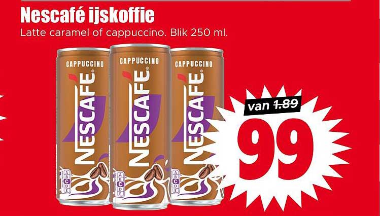 Nescafé ijskoffie Latte caramel of cappuccino. Blik 250 ml.