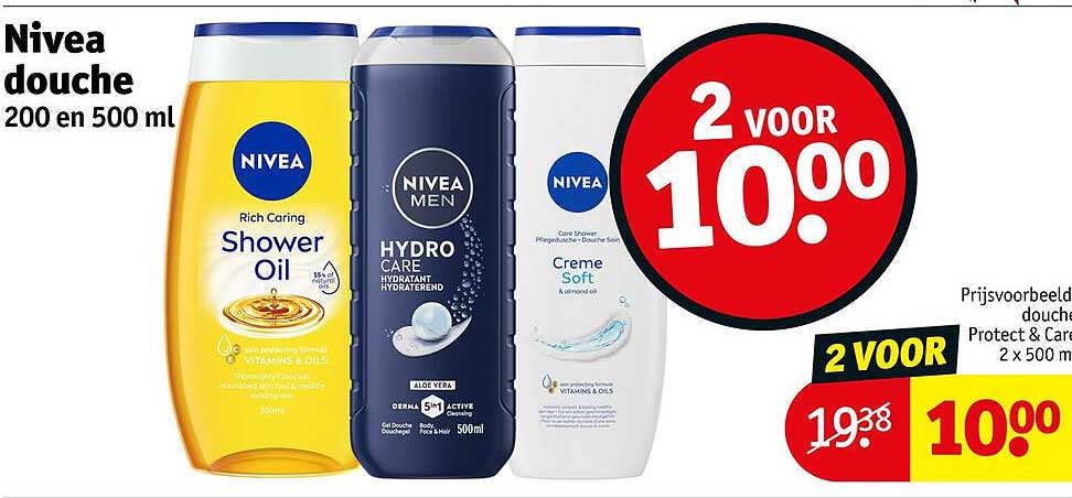 Nivea douche 200 en 500 ml 2 voor 10.00