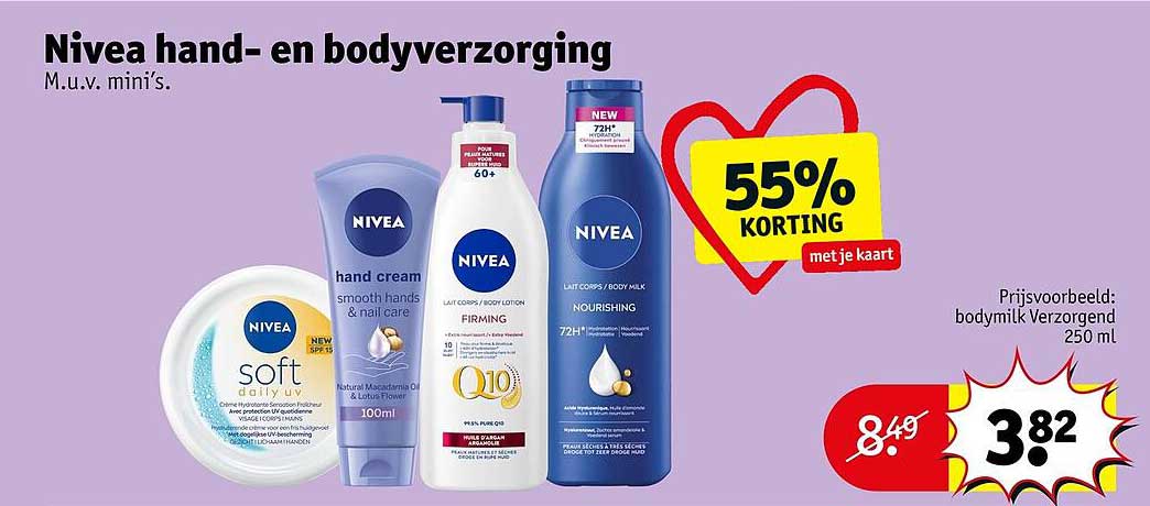 Nivea hand- en bodyverzorging M.u.v. mini’s. 55% korting met je kaart