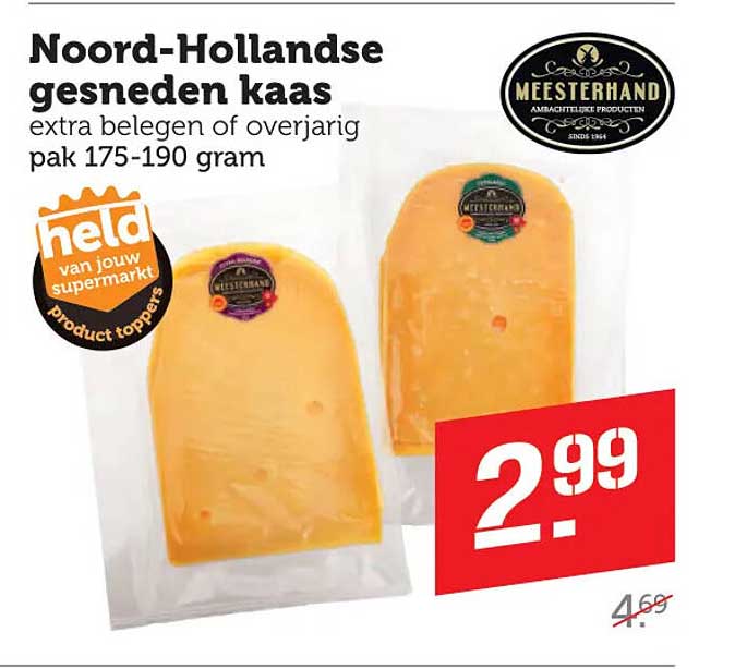Noord-Hollandse gesneden kaas extra belegen of overjarig pak 175-190 gram