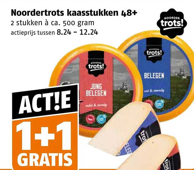 Noordertrots kaasstukken 48+ 1+1 gratis