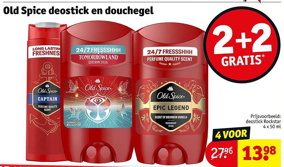 Old Spice deostick en douchegel 2+2 gratis