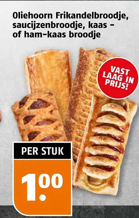 Oliehoorn Frikandelbroodje, saucijzenbroodje, kaas- of ham-kaas broodje