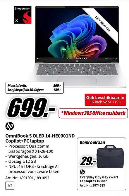 OmniBook 5 OLED 14-HE0001ND Copilot+PC laptop *Windows 365 Office cashback