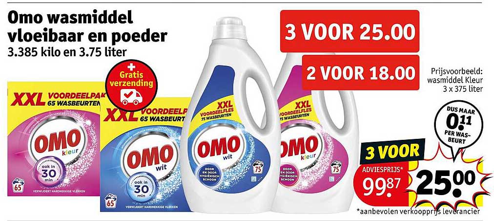 Omo wasmiddel vloeibaar en poeder 3.385 kilo en 3.75 liter