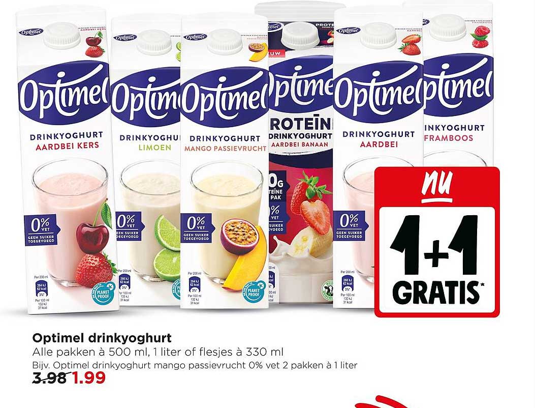 Optimel drinkyoghurt 1+1 gratis