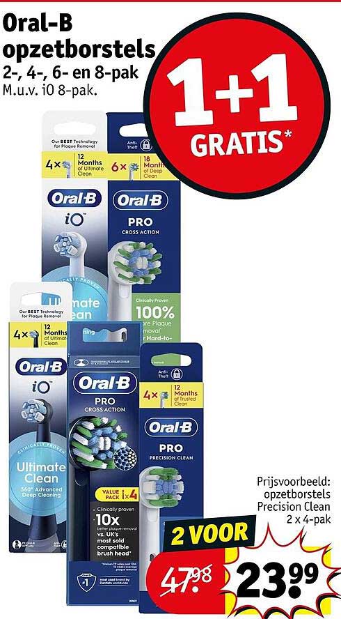 Oral-B opzetborstels 2-, 4-, 6- en 8-pak 1+1 GRATIS*