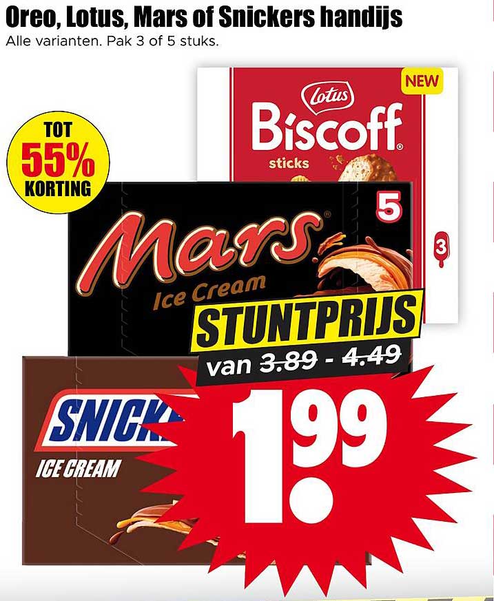 Oreo, Lotus, Mars of Snickers handijs