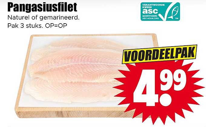 Pangasiusfilet Naturel of gemarineerd. Pak 3 stuks. OP=OP VOORDEELPAK