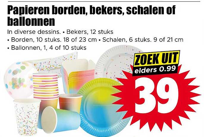 Papieren borden, bekers, schalen of ballonnen