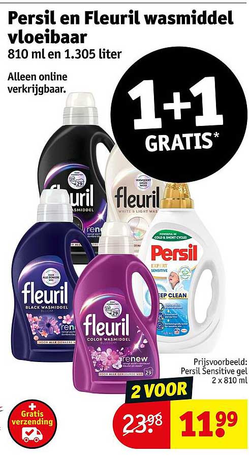 Persil en Fleuril wasmiddel vloeibaar 810 ml en 1.305 liter 1+1 GRATIS