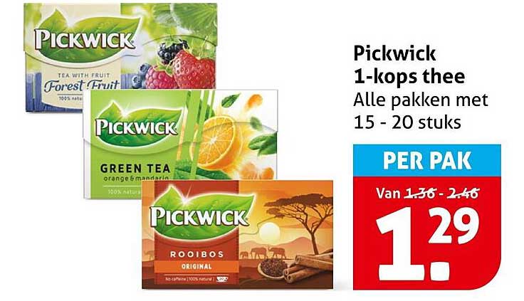 Pickwick 1-kops thee Alle pakken met 15 - 20 stuks
