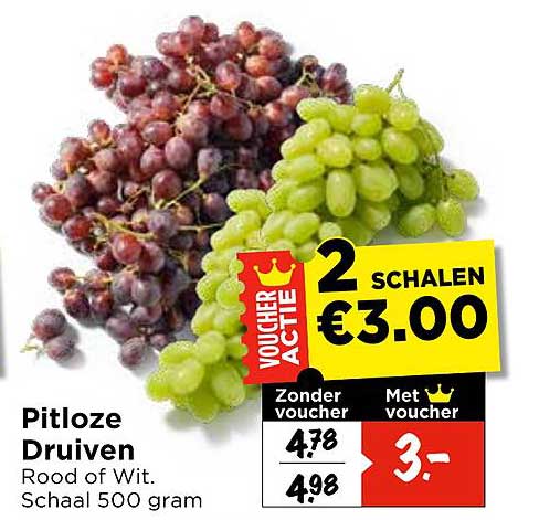 Pitloze Druiven Rood of Wit. Schaal 500 gram 2 SCHALEN €3.00