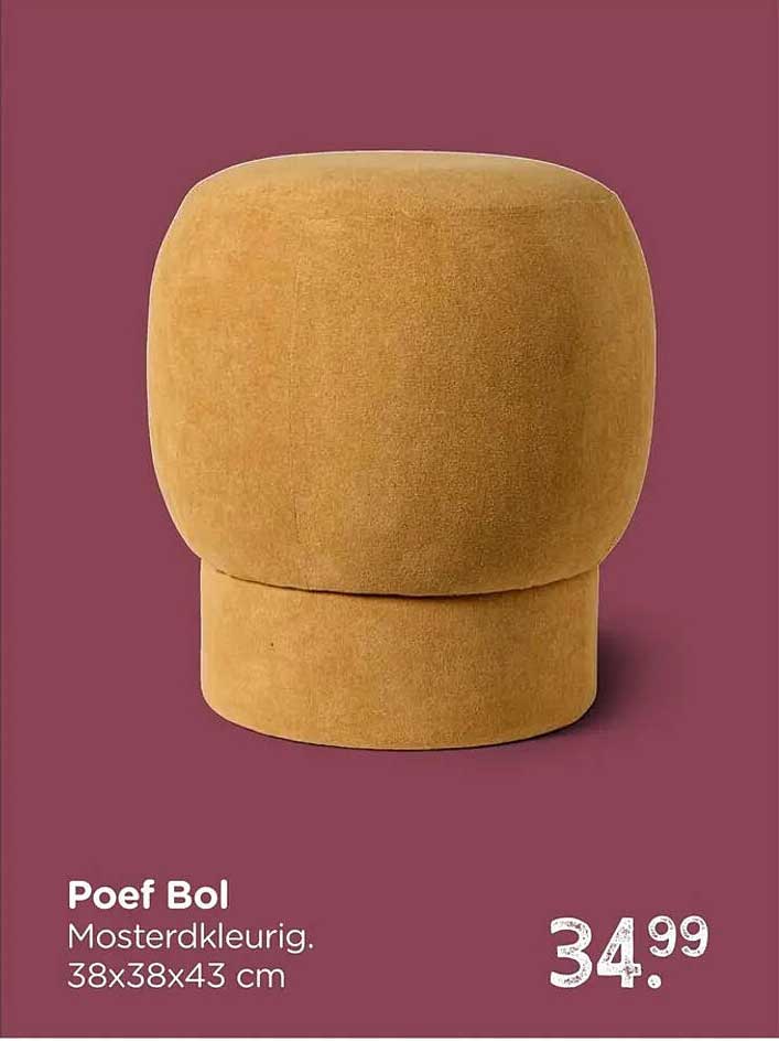 Poef Bol Mosterdkleurig 38x38x43 cm