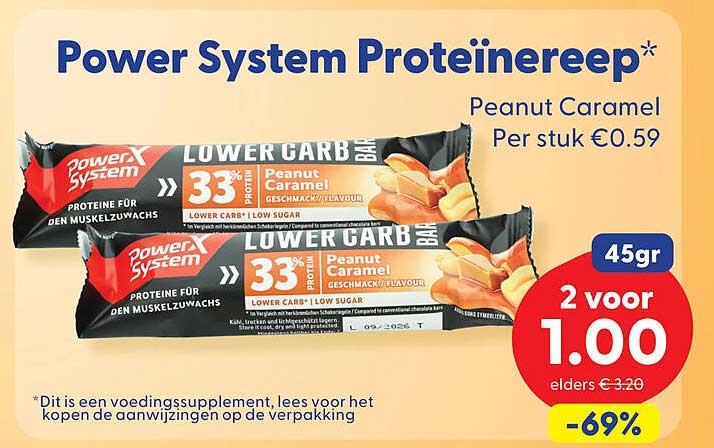 Power System Proteïnereep* Peanut Caramel Per stuk €0.59