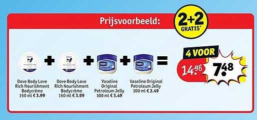 Prijvoorbeeld: 2+2 GRATIS 4 VOOR