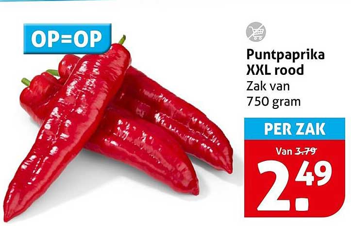 Puntpaprika XXL rood Zak van 750 gram OP=OP
