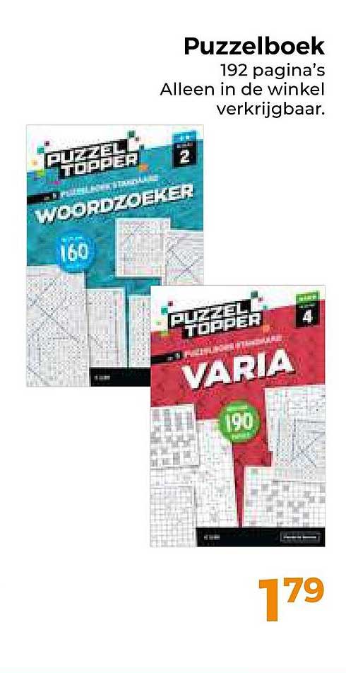 Puzzelboek 192 pagina's Alleen in de winkel verkrijgbaar.