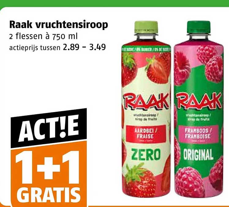Raak vruchtensiroop 1+1 gratis