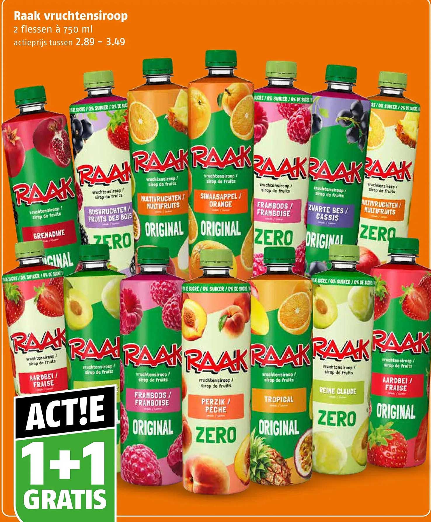 Raak vruchtensiroop 2 flessen à 750 ml 1+1 gratis