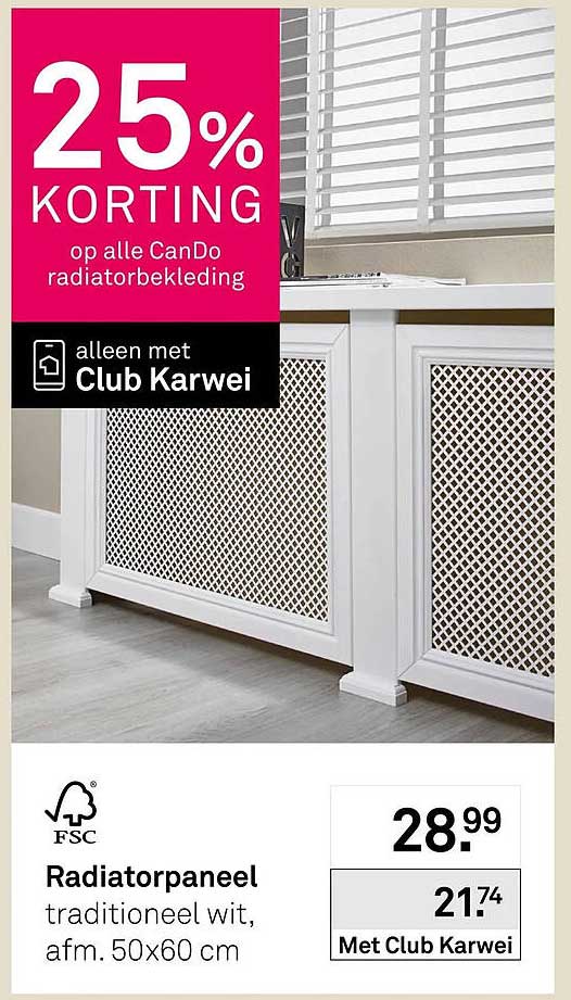 Radiatorpaneel traditioneel wit, afm. 50x60 cm 25% KORTING op alle CanDo radiatorbekleding alleen met Club Karwei