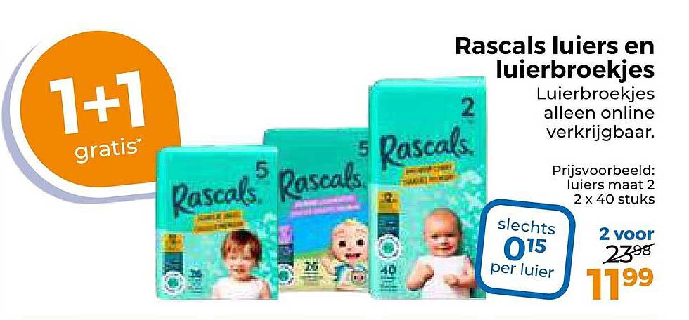 Rascals luiers en luierbroekjes 1+1 gratis
