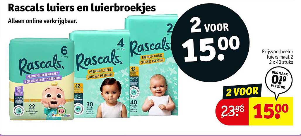 Rascals luiers en luierbroekjes 2 voor 15.00