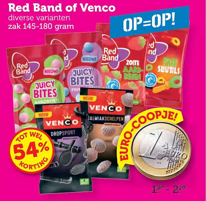 Red Band of Venco diverse varianten zak 145-180 gram OP=OP!