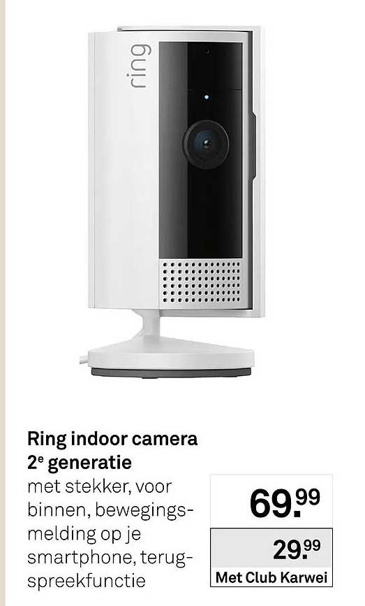 Ring indoor camera 2e generatie met stekker, voor binnen, bewegingsmelding op je smartphone, terugspreekfunctie
