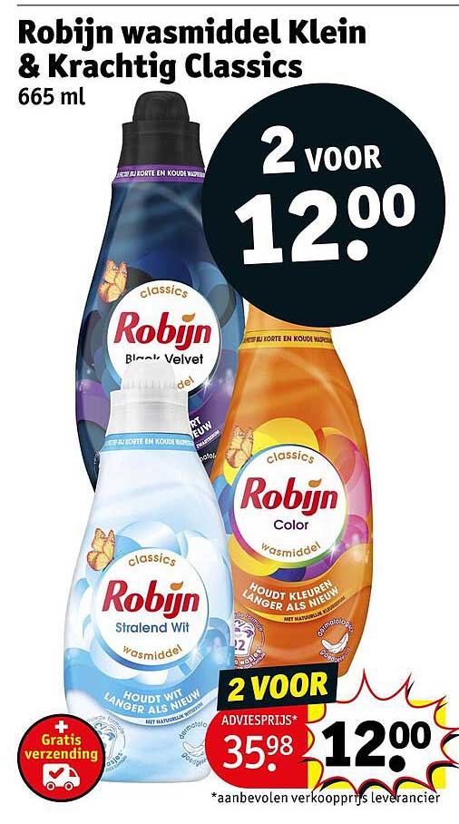 Robijn wasmiddel Klein & Krachtig Classics 665 ml 2 voor 12.00