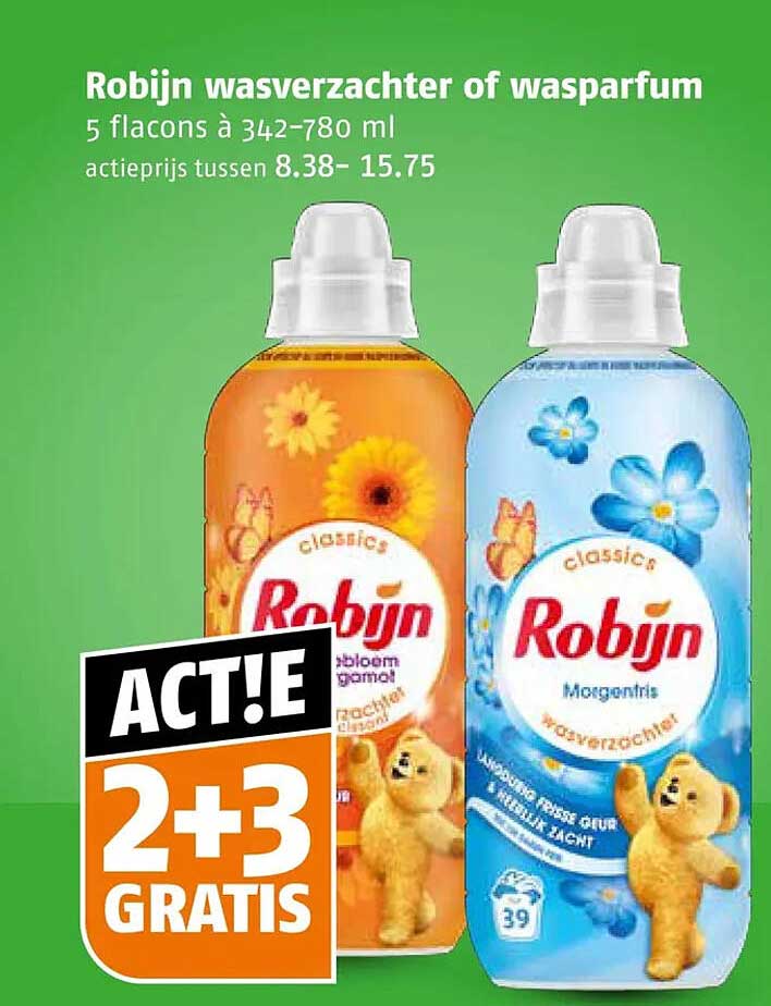 Robijn wasverzachter of wasparfum 2+3 GRATIS