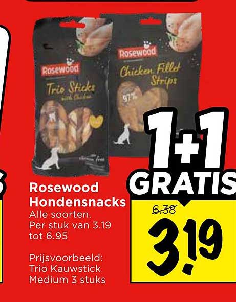 Rosewood Hondensnacks Alle soorten. Per stuk van 3.19 tot 6.95 1+1 GRATIS