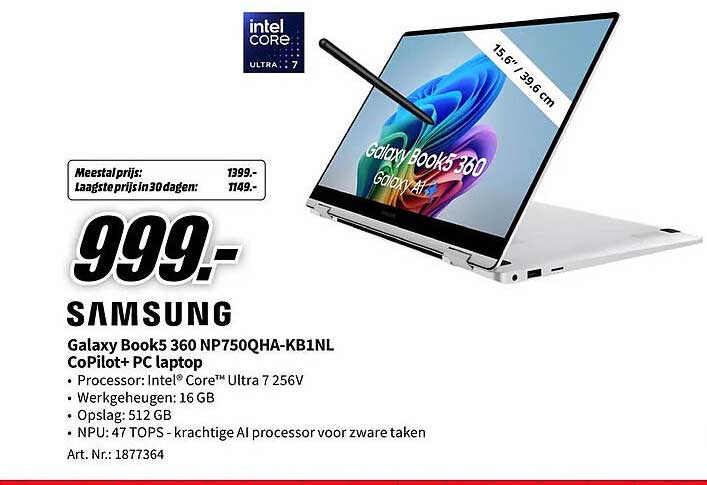 SAMSUNG Galaxy Book5 360 NP750QHA-KB1NL CoPilot+ PC laptop