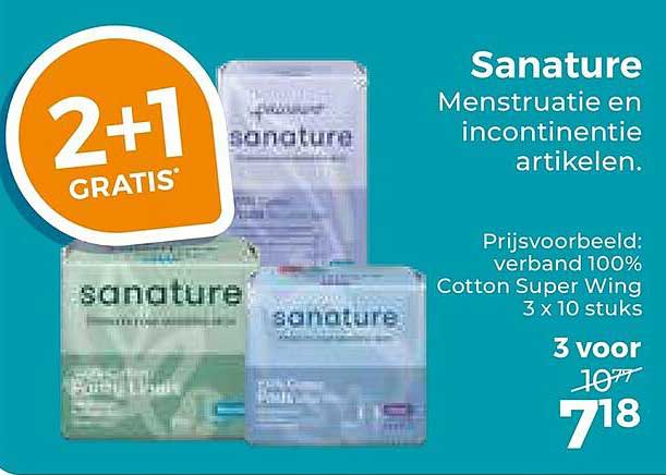 Sanature Menstruatie en incontinentie artikelen. 2+1 GRATIS