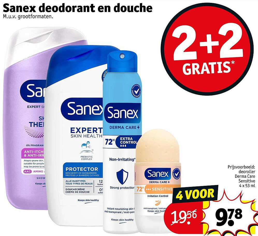Sanex deodorant en douche 2+2 GRATIS*