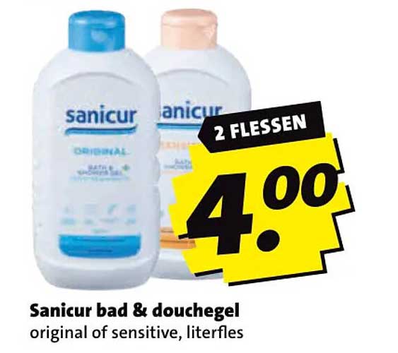 Sanicur bad & douchegel original of sensitive, literfles 2 flessen