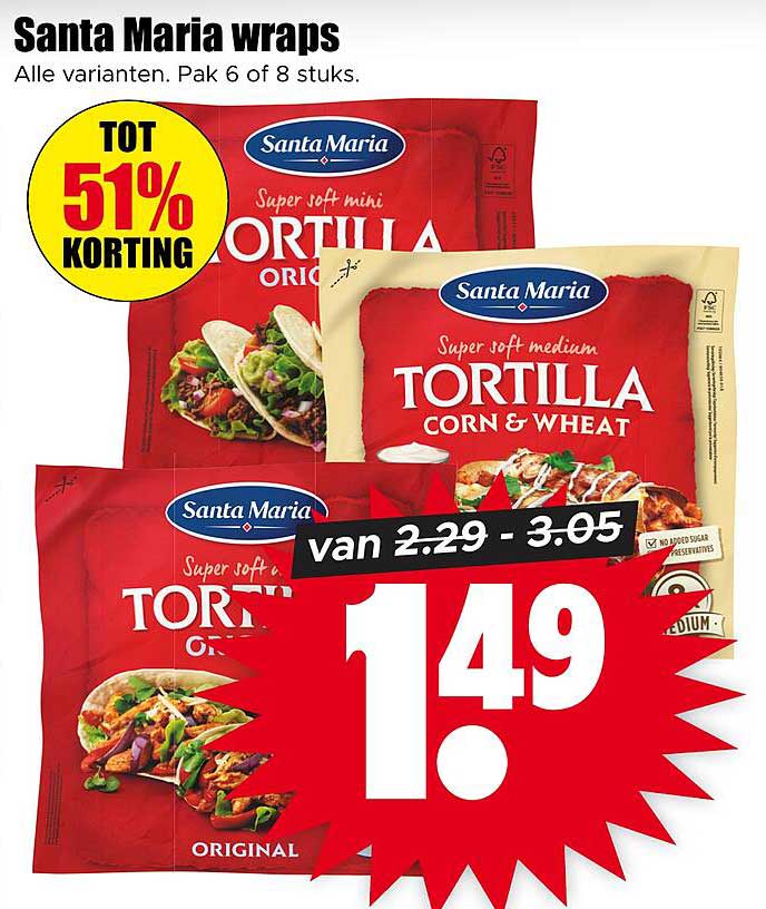 Santa Maria wraps Alle varianten. Pak 6 of 8 stuks. TOT 51% KORTING
