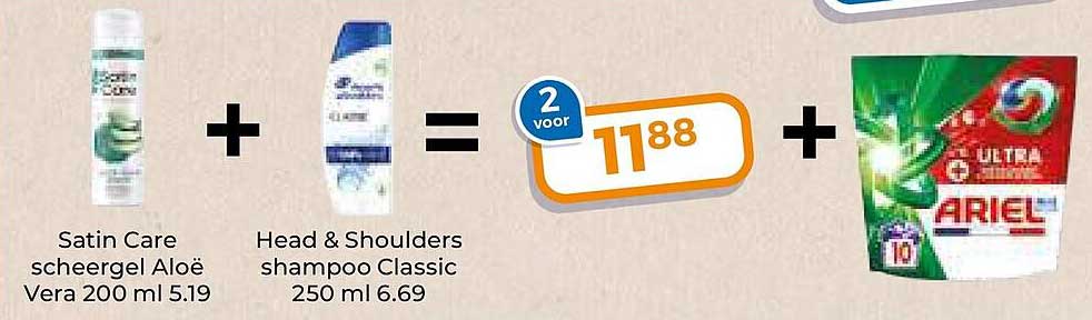 Satin Care scheergel Aloë Vera 200 ml + Head & Shoulders shampoo Classic 250 ml 2 voor 11.88 + Ariel Ultra