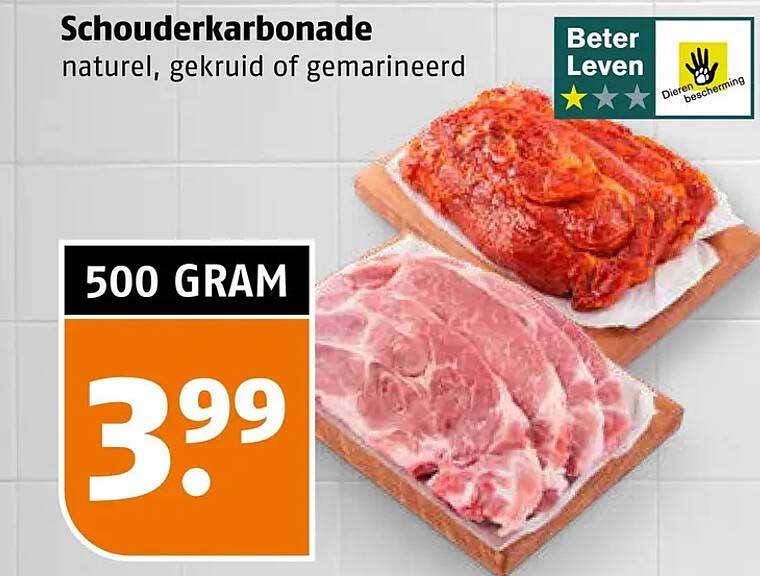 Schouderkarbonade naturel, gekruid of gemarineerd