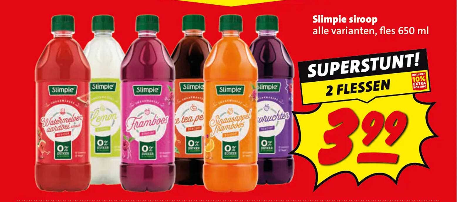 Slimpie siroop alle varianten, fles 650 ml SUPERSTUNT! 2 FLESSEN