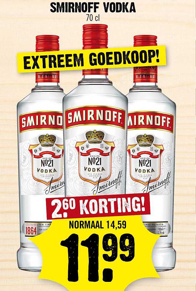 SMIRNOFF VODKA 70 cl 2.60 KORTING!