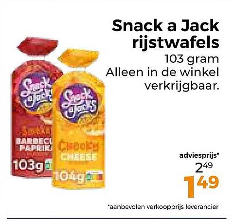 Snack a Jack rijstwafels 103 gram Alleen in de winkel verkrijgbaar.