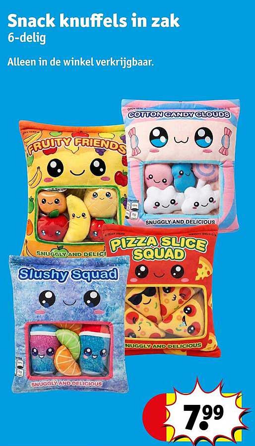 Snack knuffels in zak 6-delig Alleen in de winkel verkrijgbaar.